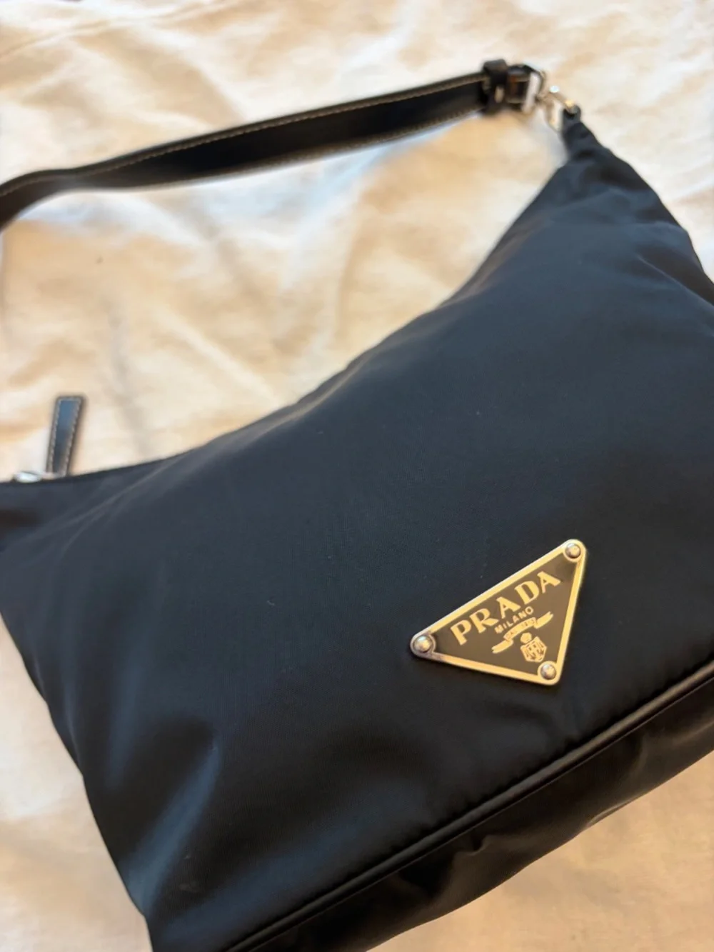 Prada Nylon Mini Hobo Shoulder Bag, Black